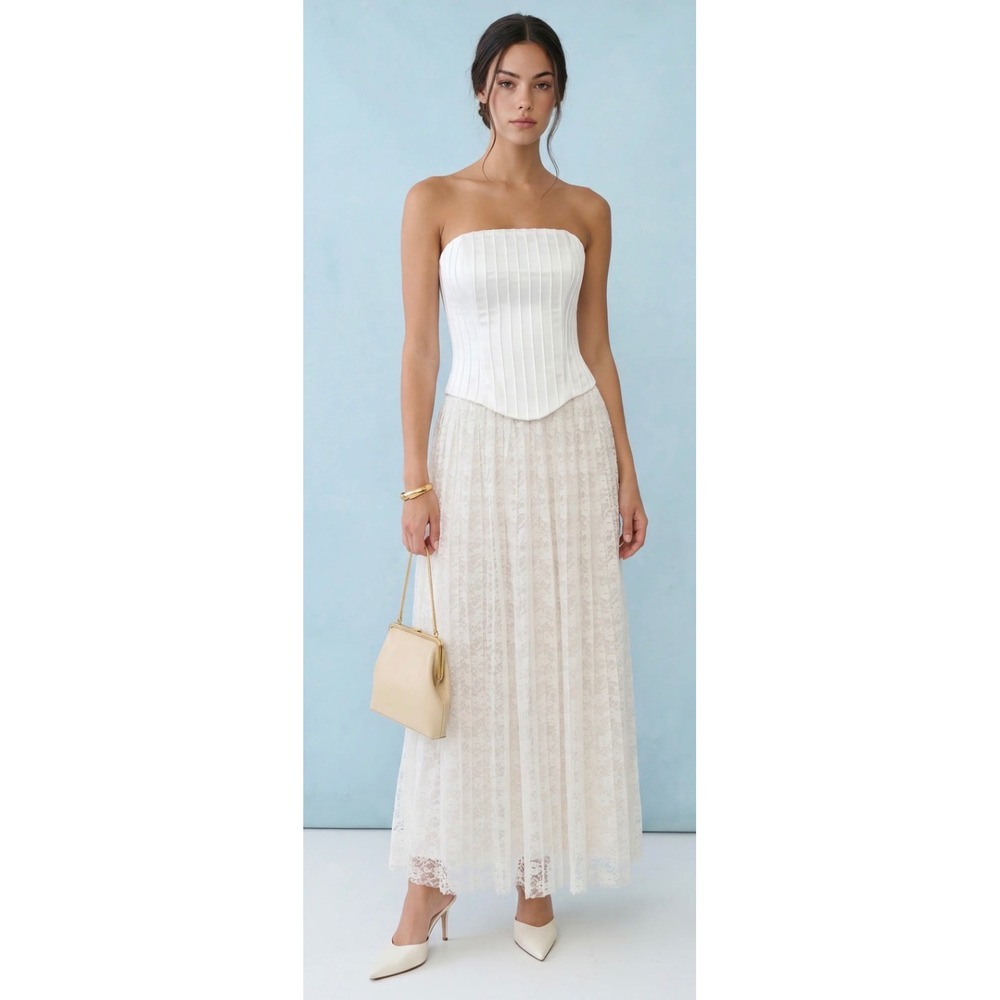 Few Moda x Little White Looks White Pleated Corset Top & Lace Maxi Skirt Set 8